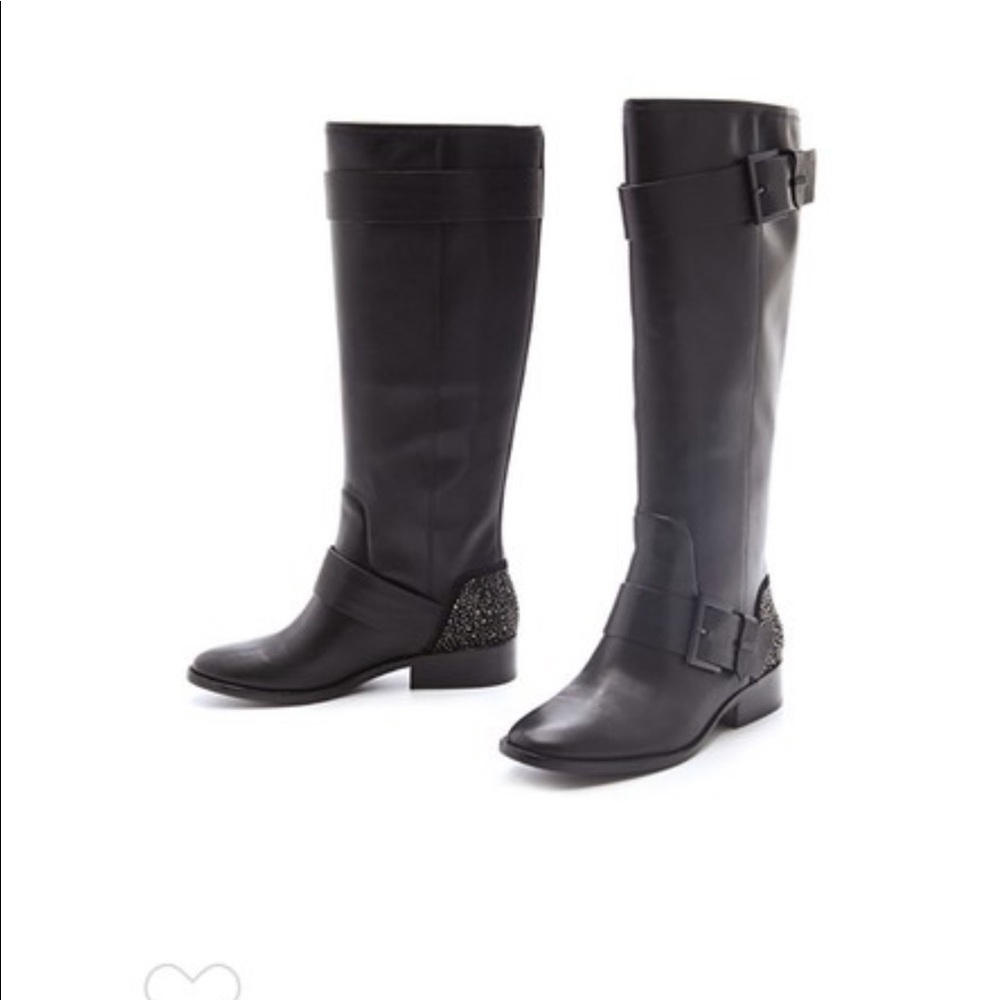 Brian Atwood black crystal studded heel boots